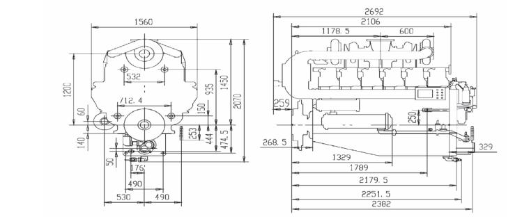 2000 series 12V190 diesel engine outline drawing