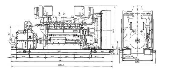Diesel engine with hydraulic coupling gearbox set, outline drawing